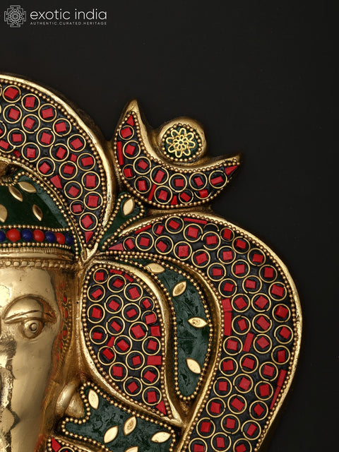 9" Om Style Ganesha | Wall Hanging | Brass Statue with Inlay Work