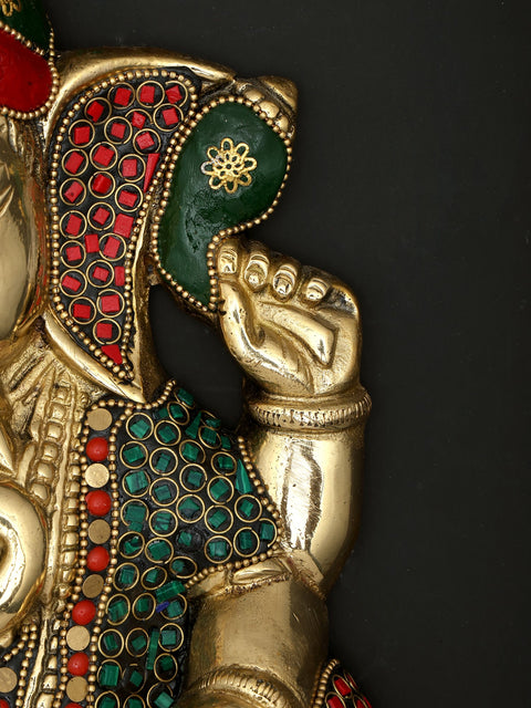 10" Pagadi Ganesha | Wall Hanging | Brass Statue with Inlay Work