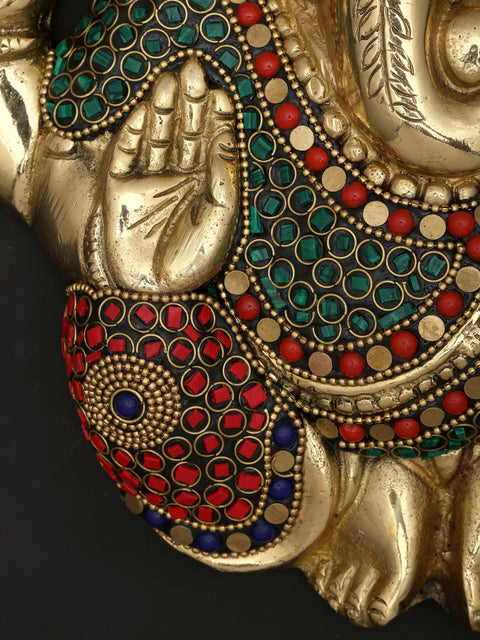 10" Pagadi Ganesha | Wall Hanging | Brass Statue with Inlay Work