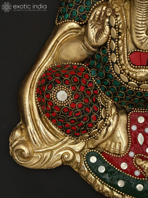 10" Turbaned Blessing Lord Ganesha | Wall Hanging | Brass Statue with Inlay Work