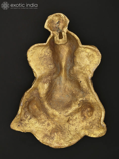 10" Turbaned Blessing Lord Ganesha | Wall Hanging | Brass Statue with Inlay Work
