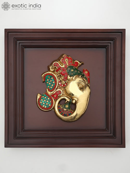 16" Brass Lord Ganesha Inlay Wall Hanging Handmade Sculpture