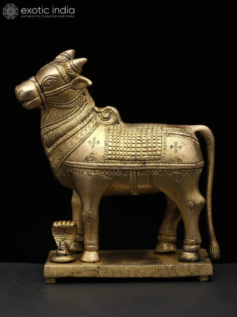 6" Small Standing Nandi (Vahana of Lord Shiva) with Shivalinga | Brass Statue