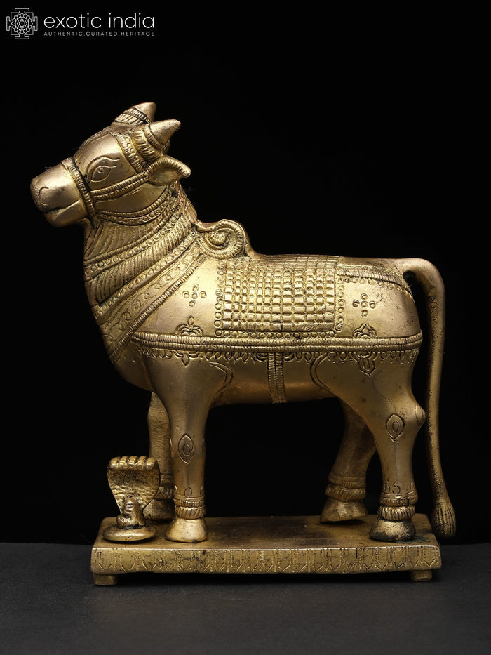 6" Standing Nandi Brass Statue with Shivalinga for Pooja
