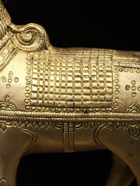 6" Small Standing Nandi (Vahana of Lord Shiva) with Shivalinga | Brass Statue