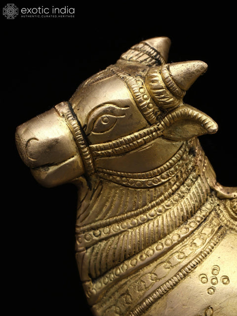 6" Small Standing Nandi (Vahana of Lord Shiva) with Shivalinga | Brass Statue