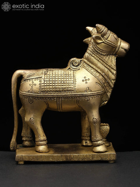 6" Small Standing Nandi (Vahana of Lord Shiva) with Shivalinga | Brass Statue