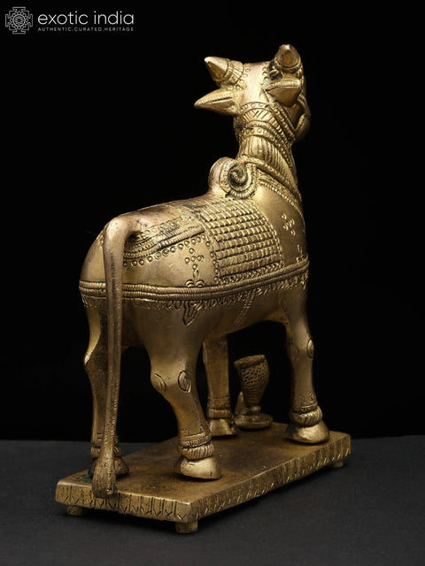 6" Small Standing Nandi (Vahana of Lord Shiva) with Shivalinga | Brass Statue