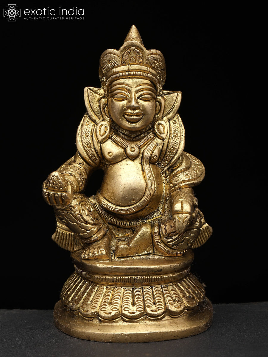 4" Small Lord Kubera Handmade Brass Statue