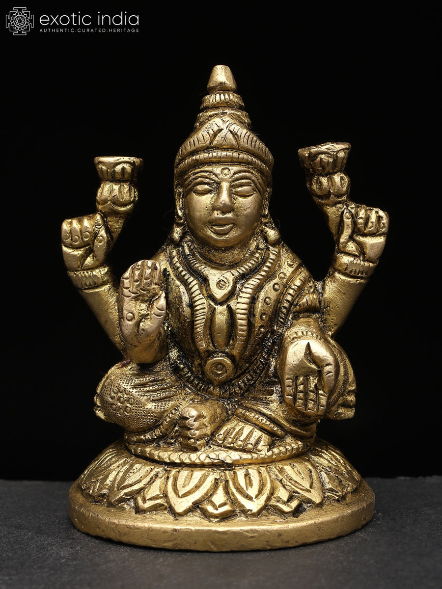 2" Blessing Goddess Lakshmi Handmade Brass Statue