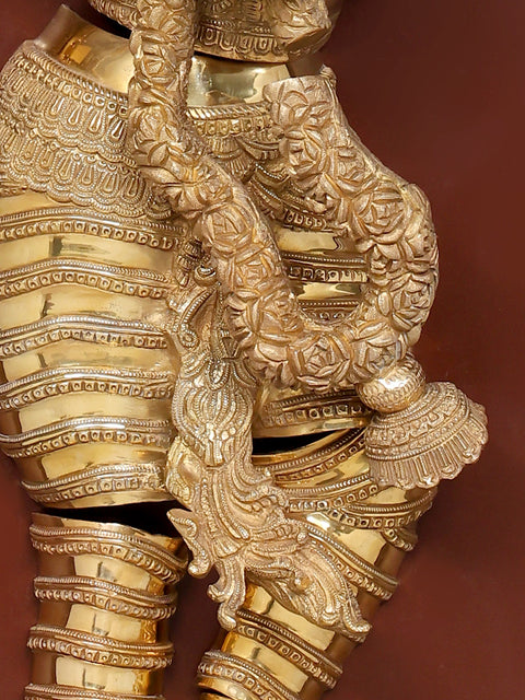 53" Large Fluting Lord Krishna | Wood Framed Brass Sculpture | Wall Hanging