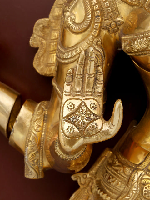 48" Large Four Armed Standing Goddess Lakshmi | Wood Framed Brass Sculpture | Wall Hanging