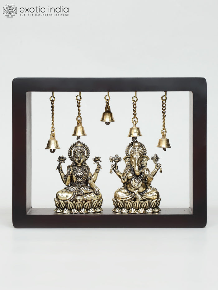 9" Handmade Sitting Lakshmi Ganesha Brass Wall Hanging Sculpture