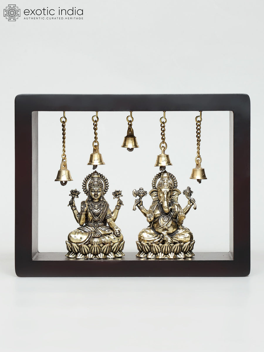 9" Handmade Sitting Lakshmi Ganesha Brass Wall Hanging Sculpture