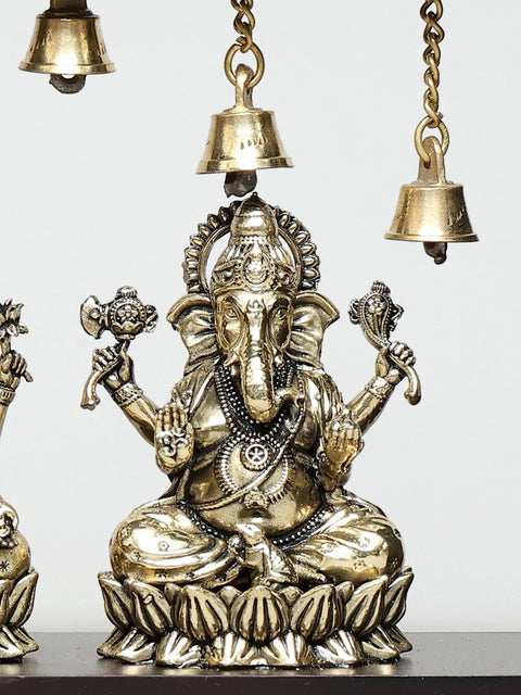 9" Superfine Sitting Lakshmi - Ganesha | Wood Framed Brass Sculptures | Wall Hanging