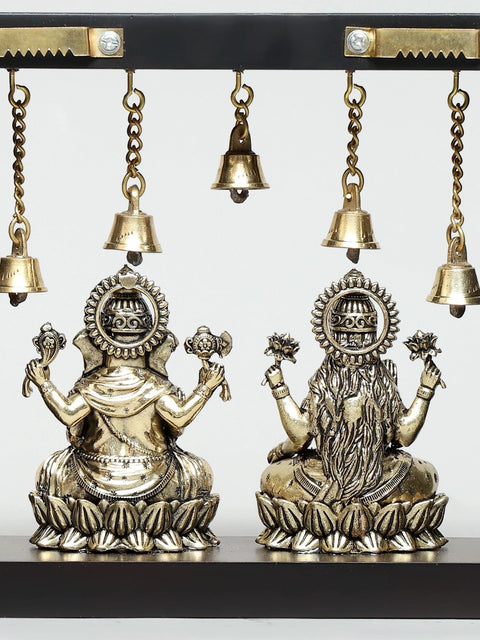 9" Superfine Sitting Lakshmi - Ganesha | Wood Framed Brass Sculptures | Wall Hanging