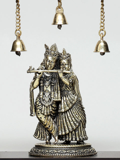 9" Wood Framed Superfine Radha - Krishna in Brass | Wall Hanging