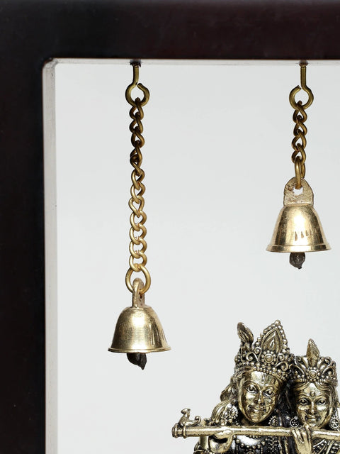 9" Wood Framed Superfine Radha - Krishna in Brass | Wall Hanging