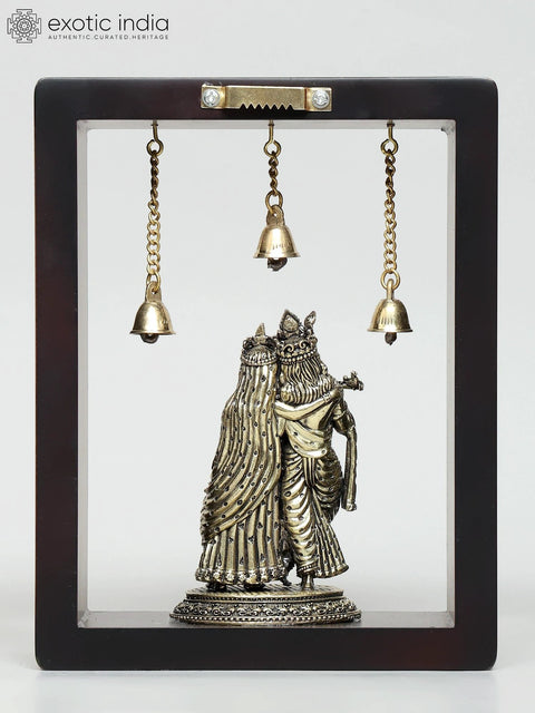 9" Wood Framed Superfine Radha - Krishna in Brass | Wall Hanging