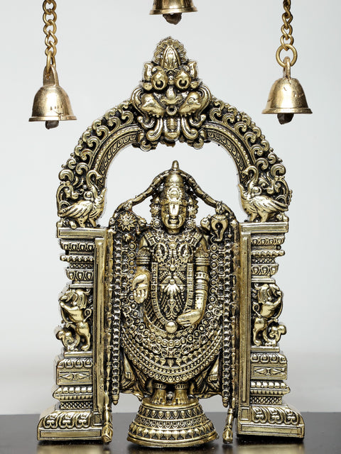 9" Wood Framed Superfine Tirupati Balaji (Venkateshvara) Statue in Brass | Wall Hanging