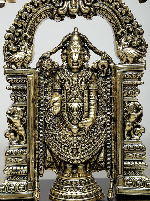 9" Wood Framed Superfine Tirupati Balaji (Venkateshvara) Statue in Brass | Wall Hanging