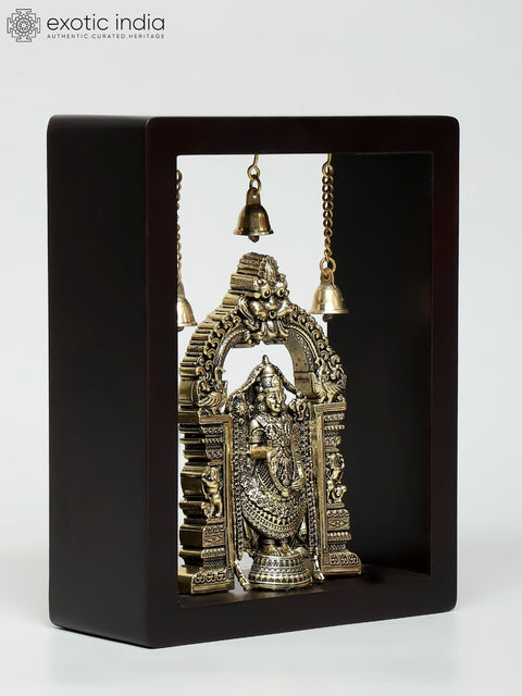 9" Wood Framed Superfine Tirupati Balaji (Venkateshvara) Statue in Brass | Wall Hanging