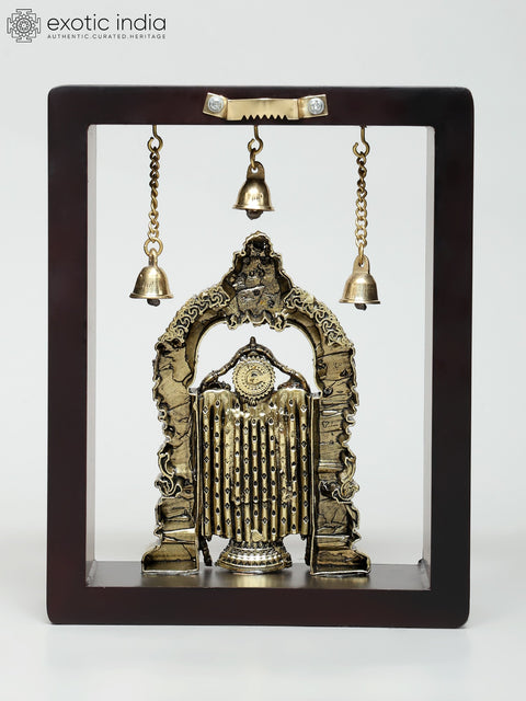 9" Wood Framed Superfine Tirupati Balaji (Venkateshvara) Statue in Brass | Wall Hanging