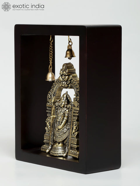 9" Wood Framed Superfine Tirupati Balaji (Venkateshvara) Statue in Brass | Wall Hanging