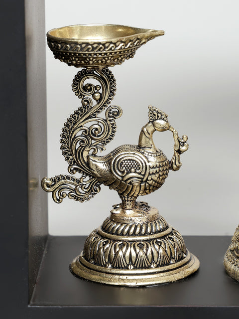 11" Superfine Lord Krishna with Lamps and Bells | Wood Framed Brass Sculpture | Wall Hanging