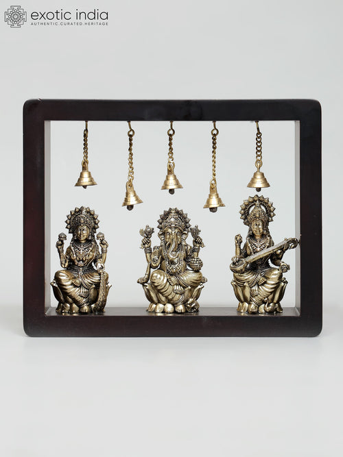 10" Lakshmi Ganesha Saraswati Brass Wall Hanging Sculpture Set