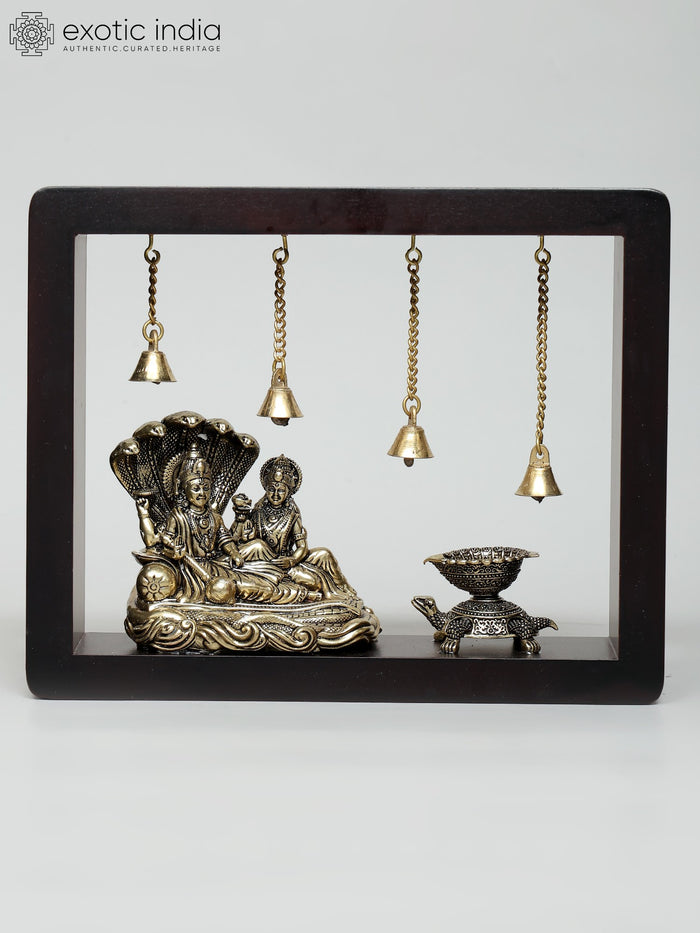 10" Lakshmi Narayan on Sheshnag Brass Wall Hanging with Tortoise Diya