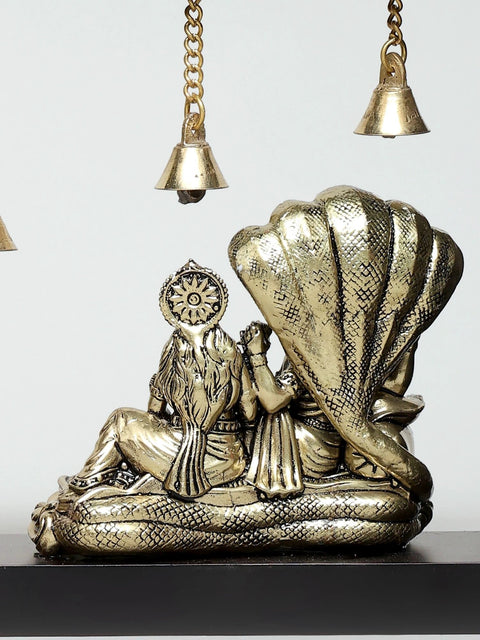 10" Superfine Lakshmi - Narayan Seated on Sheshnag with Tortoise Diya | Wood Framed Brass Sculpture | Wall Hanging