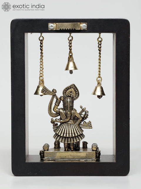 8" Wood Framed Superfine Shrinath Ji Statue in Brass | Wall Hanging