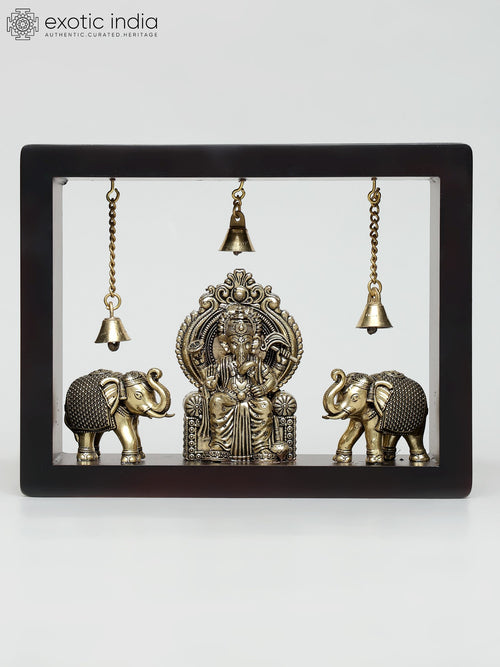 9" Superfine Vighnaharta Ganesha Brass Wall Hanging Sculpture with Elephants