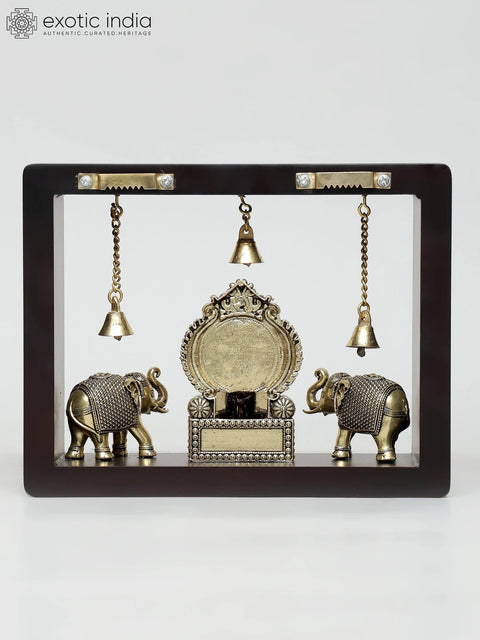 9" Superfine Vighnaharta Ganesha with Elephants | Wood Framed Brass Sculpture | Wall Hanging
