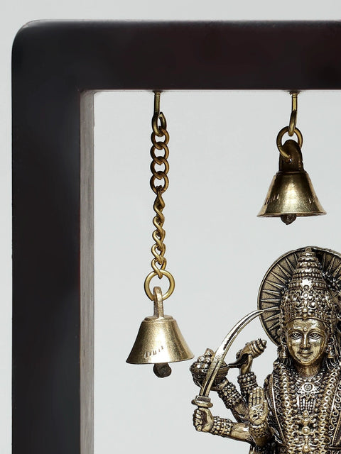 8" Superfine Standing Goddess Durga (Sherawali Maa) | Wood Framed Brass Sculpture | Wall Hanging