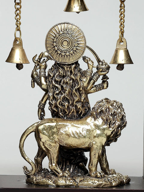 8" Superfine Standing Goddess Durga (Sherawali Maa) | Wood Framed Brass Sculpture | Wall Hanging