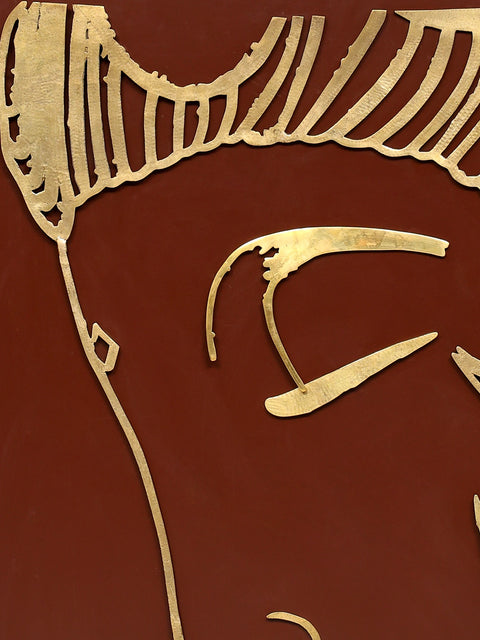 46" Large Wood Framed Buddha Face in Brass | Wall Hanging