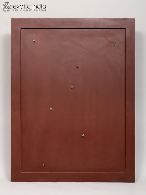 46" Large Wood Framed Buddha Face in Brass | Wall Hanging