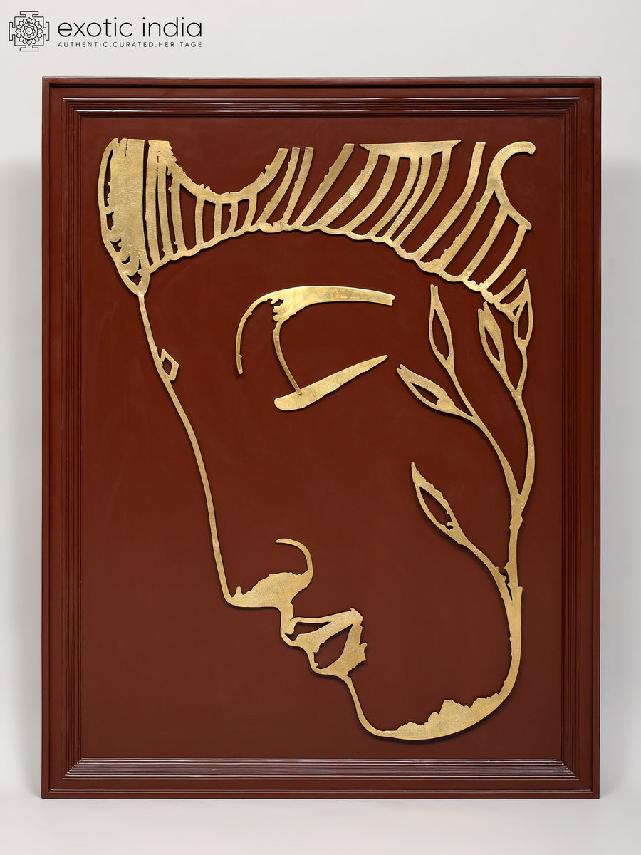 46" Large Buddha Face Brass Wall Hanging with Wood Frame