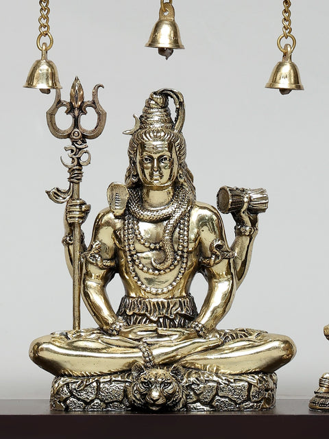 12" Superfine Sitting Lord Shiva with Nandi and Shivalinga | Wood Framed Brass Sculptures | Wall Hanging