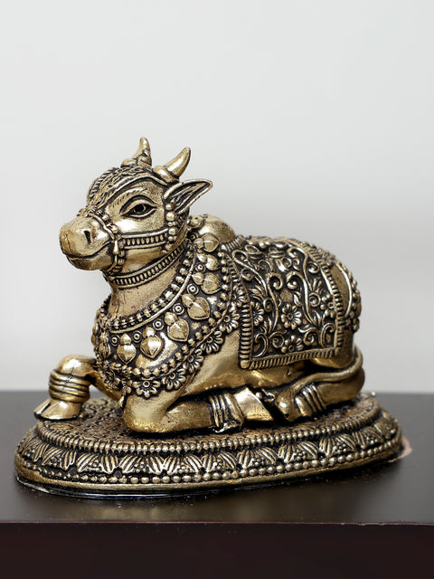 12" Superfine Sitting Lord Shiva with Nandi and Shivalinga | Wood Framed Brass Sculptures | Wall Hanging
