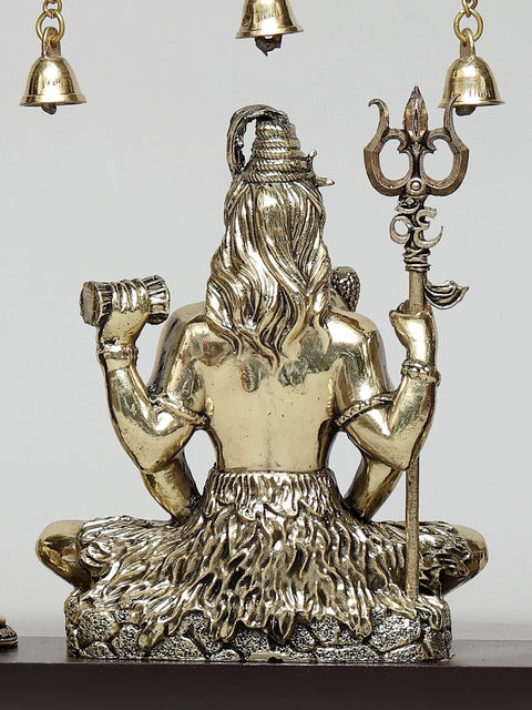 12" Superfine Sitting Lord Shiva with Nandi and Shivalinga | Wood Framed Brass Sculptures | Wall Hanging