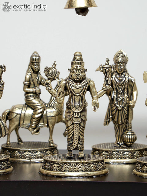 12" Wood Framed Superfine Dashavatara of Lord Vishnu in Brass | Wall Hanging