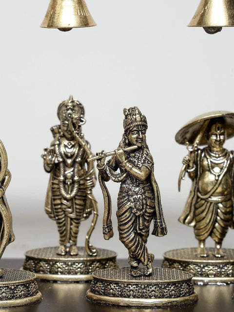 12" Wood Framed Superfine Dashavatara of Lord Vishnu in Brass | Wall Hanging