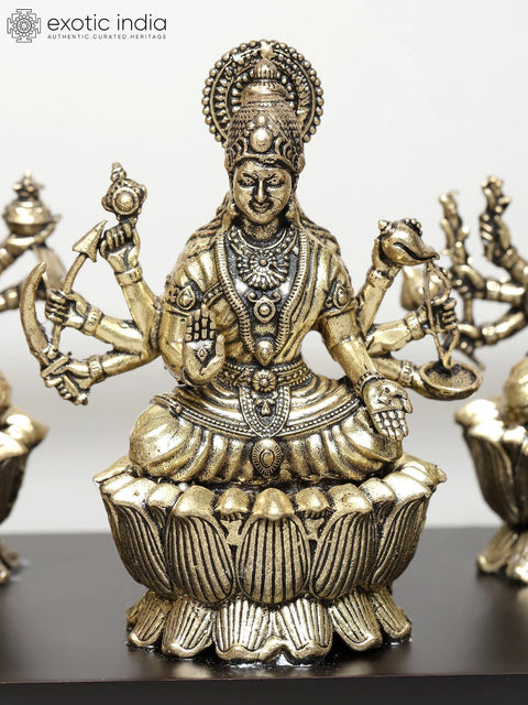 17" Wood Framed Superfine Ashtalakshmi Statues in Brass | Wall Hanging
