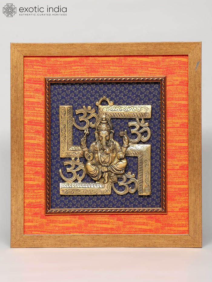 19" Lord Ganesha with Swastik and Om Brass Wall Hanging Sculpture