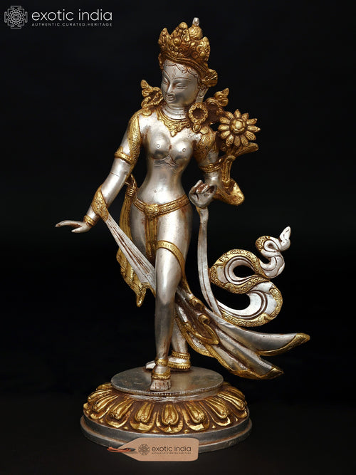 15" Handmade Standing Tibetan Buddhist Goddess Tara Brass Statue