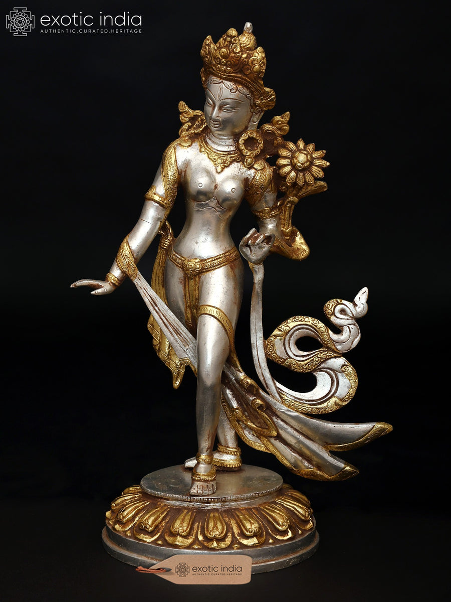 15" Handmade Standing Tibetan Buddhist Goddess Tara Brass Statue