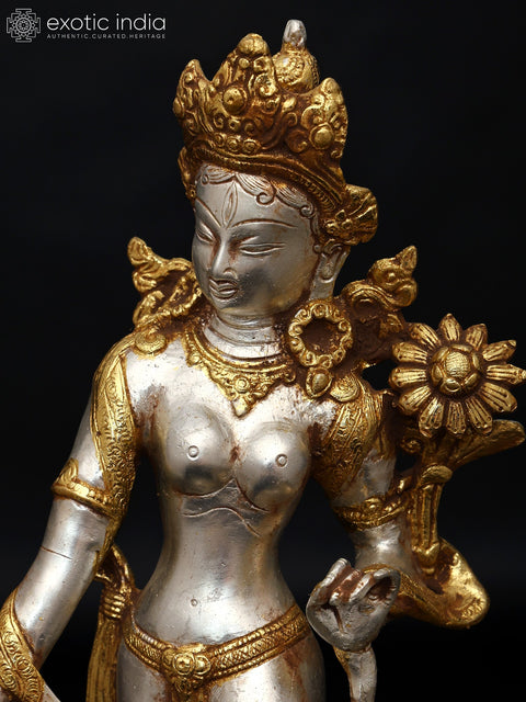 15" Standing Tibetan Buddhist Goddess Tara Statue in Brass